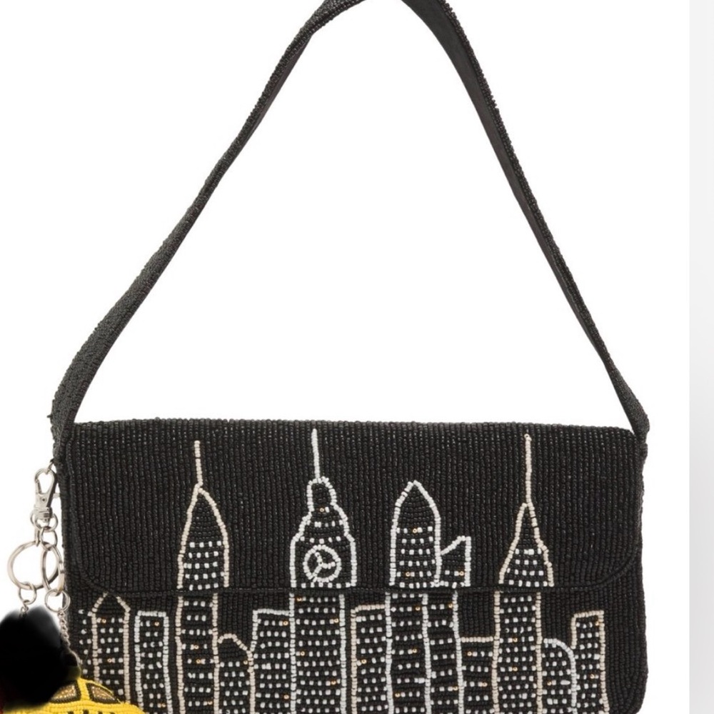 India Boutique Black Beaded Skyline Shoulder Bag